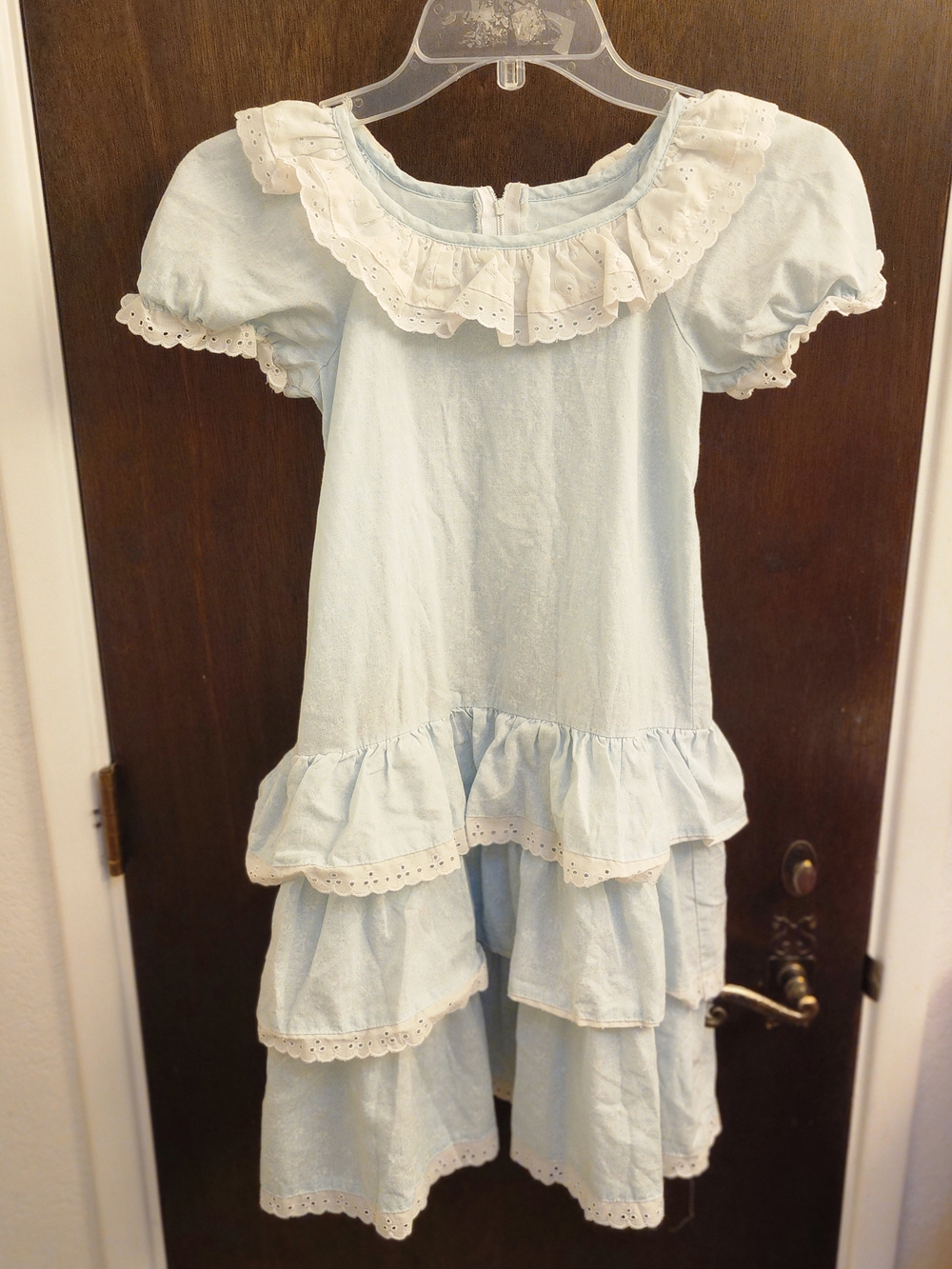 VTG 70s Kole Kole Hawaii Girls Tiered Eyelet Ruffle Dress Blue Sz 12